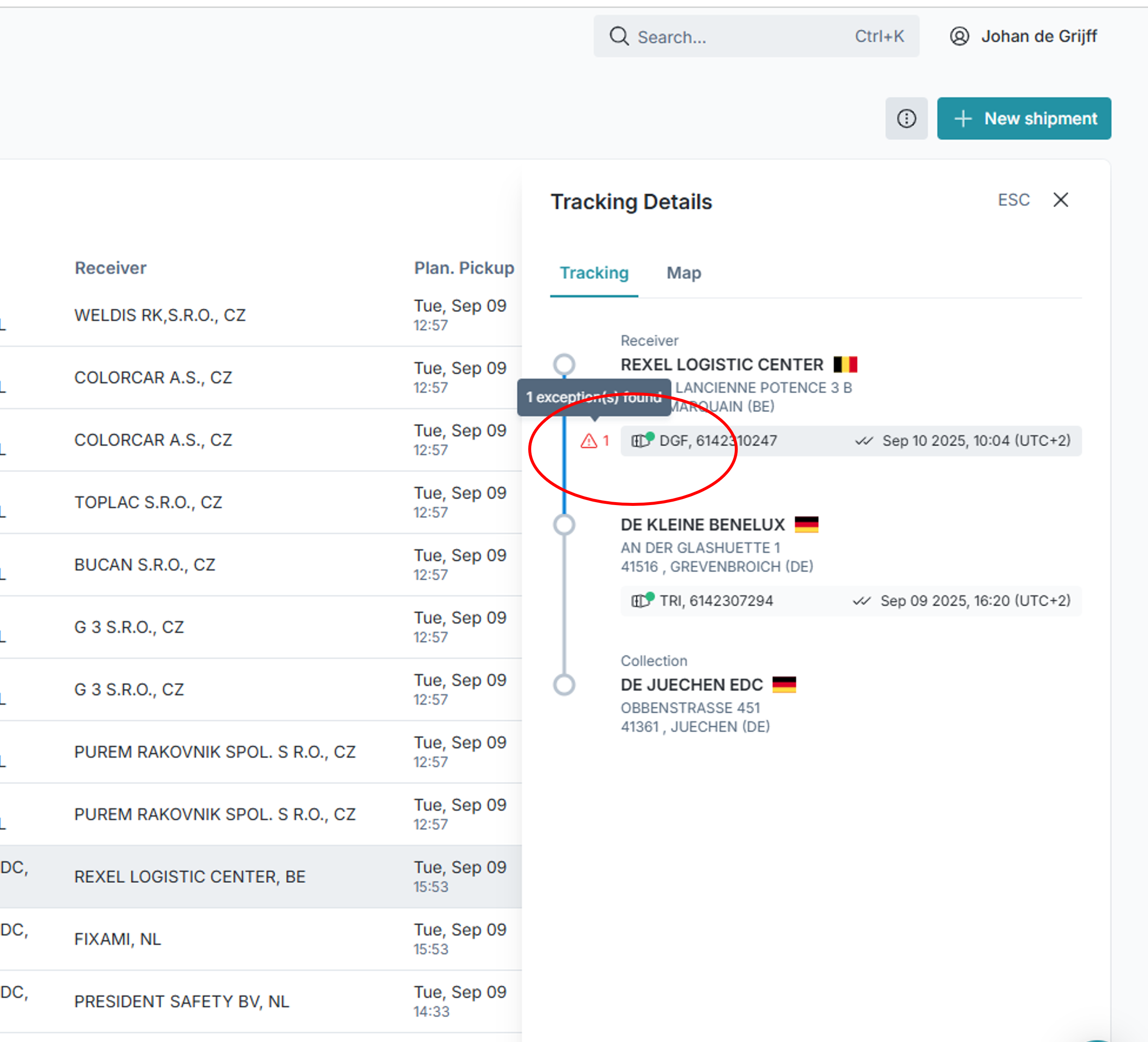 Exception signalling for delayed and failed deliveries
