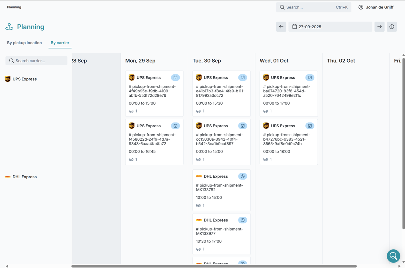 Planning dashboard with shipment overview